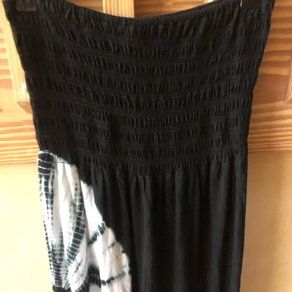 StyleWorks Black and White Tie Dye Bandeau Strapless Maxi Dress - Picture 9 of 11